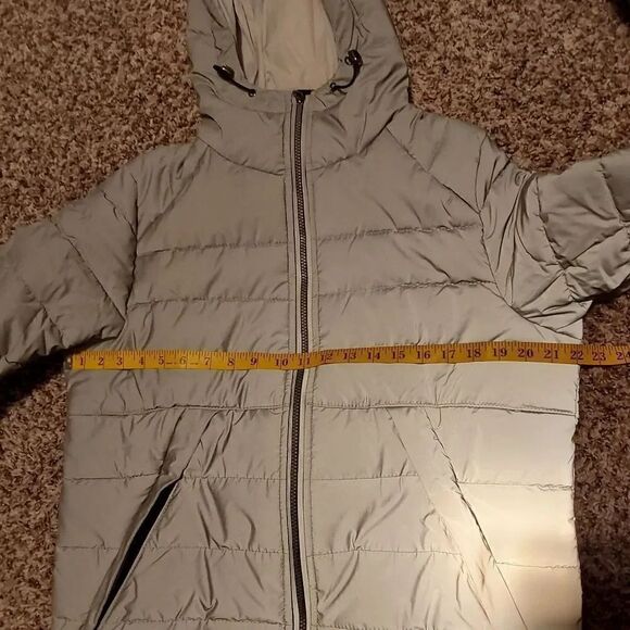 Reflective Hooded Puffer Jacket Silver/Gray Sz M - Picture 10 of 11